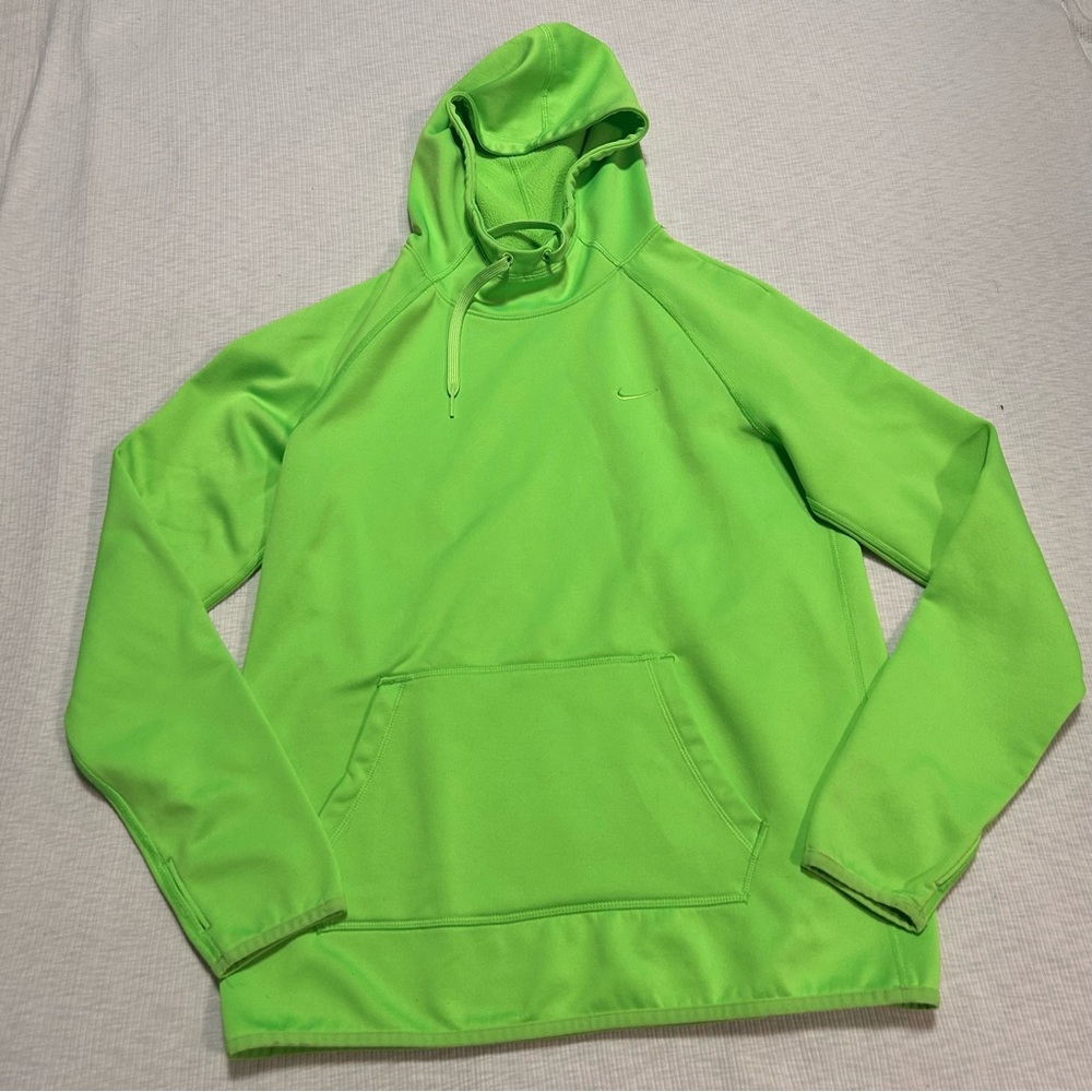 Nike Therma-Fit Hoodie Pullover Womens S Neon Green Kangaroo Pocket Thumb Holes